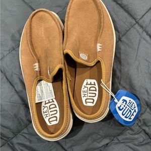 Hey Dude Brown Loafers with Suede Finish and White Sole